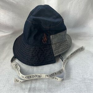 J W ANDERSON sz M/L 60 Denim Asymmetrical Bucket Hat Logo Straps